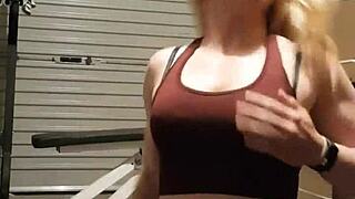 gym girl does a striptease in the gym