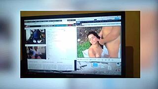 tv rubia masturbates her cock on web chat