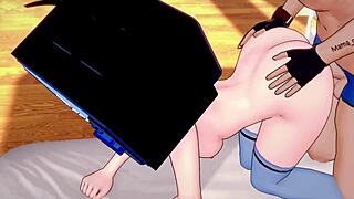 TV woman enjoys hot exercises in sportswear