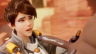 tracer pays bet with blowjob! bewyx and cinderdryadva watch her suck cock to cumshot