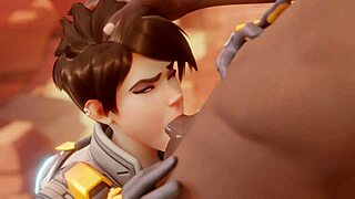 tracer pays bet with blowjob! bewyx and cinderdryadva watch her suck cock to cumshot