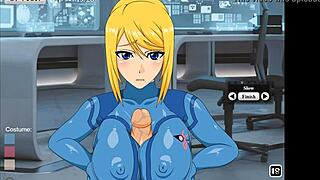 in this anime scene, zero suit samus gets her tits fucked hard
