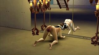 Goth brunette with tattoos in voyeur solo scene