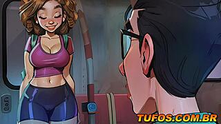 Brazilian nerd girl without panties cums in dark metro