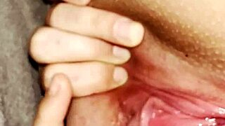 Stretching my fat pussy wide open under the covers to get the right position on my clit to help me bust my nutttttt feels so fucking good