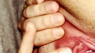 Stretching my fat pussy wide open under the covers to get the right position on my clit to help me bust my nutttttt feels so fucking good