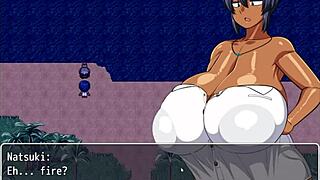 Tanned Girl Natsuki in Hentai Game Ep 9 Pees at Night in Forest