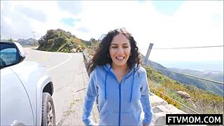 Latina milf engages in public flashing of her body parts outdoors