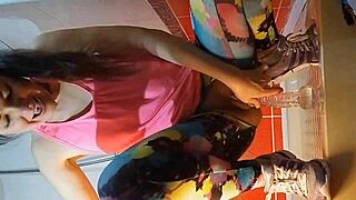 Pee and Dildo Play Close Up in Gym Shower! 🚿