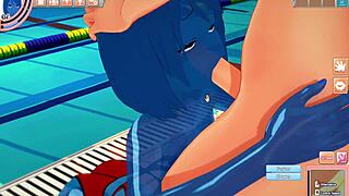 Slimegirl in 3d hentai at the pool