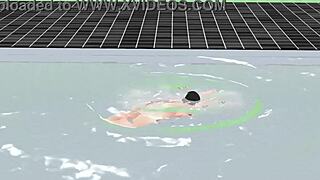 Leo Anime Girl Swims in Micro Bikini with Nip Slip