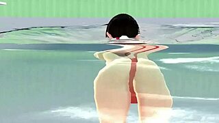 Leo Anime Girl Swims in Micro Bikini with Nip Slip