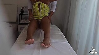camera catches latina in short dress touching tantric masseur