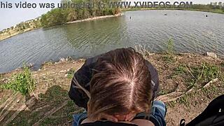 Big tits Alexis Kay titty fucks and blowjobs in park