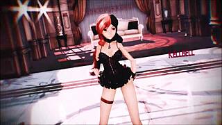 Neo from rwby poses in lingerie, showing small tits.