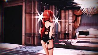 Neo from rwby poses in lingerie, showing small tits.