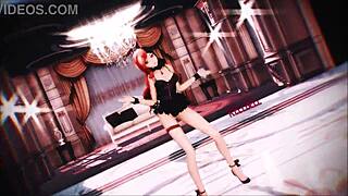 Neo from rwby poses in lingerie, showing small tits.