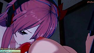 Chelsea LICKS PUSSY before Akame straps on for action.