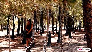 This blonde babe gives a little handjob with fingering. 😉