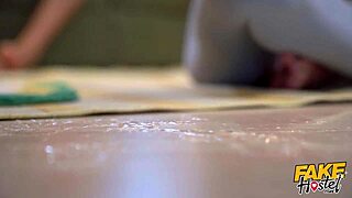 Fake hostel teen handles two big cocks in tight threesome