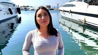 sarah, 21, is a sexy hostess at saint tropez with small tits getting a facial cumshot