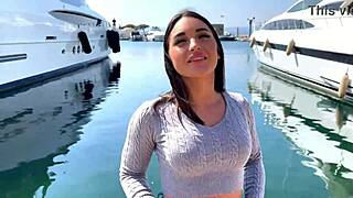 sarah, 21, is a sexy hostess at saint tropez with small tits getting a facial cumshot