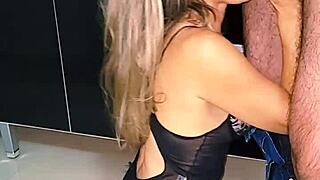 Fucking blonde milf's pussy and cumming inside