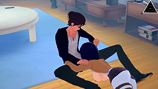 in koikatsu, mikasa and eren have uncensored sex in anime cumshot