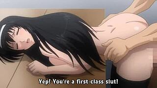 Anime slut gets pounded in wild gangbang with double penetration and facials.