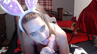 Sexy Roxy spits on rabbit dildo while sucking it passionately.