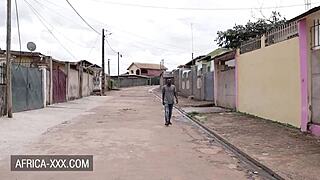 This ebony beauty is having an amazing time with a stranger.