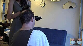 Gay couple in fetish clothing dyes hair brown