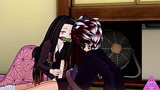Tanjiro and Nezuko in Demon Slayer hentai: innocent siblings turn horny with blowjobs and cumshots
