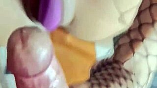 He says, I'm fucking her deliciously and cumming on those dirty feet in fishnets.