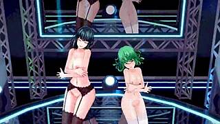 Tatsumaki And Fubuki Feel Excited Undressing And Dancing In Cartoon Striptease