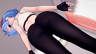 Rem from Re-Zero bangs hard in sporty outfit. Anime action gets steamy fast!