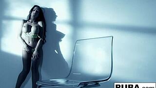 capri cavanni shows off her big tits and ass. brunette masturbates her pussy solo.