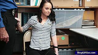 Kylie Martin, the thief, gets nailed by the LP officer at work.