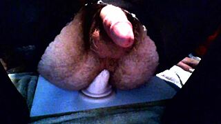 sissy in stockings rides a thick dildo suggestively