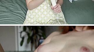 the nymph masturbates with toys on her pussy