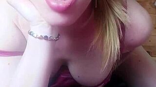 sweet masked blonde masturbates pussy with vibrator to orgasm