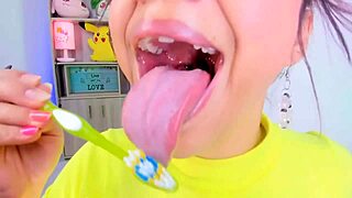 lila jordan brushes her teeth with saliva and tongue