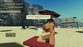 In roblox condo 2, she sucks a huge cock on the beach