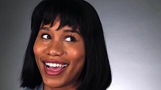 Black goddess jenna foxx, brunette with short hair, masturbates her trimmed pussy and natural tits solo