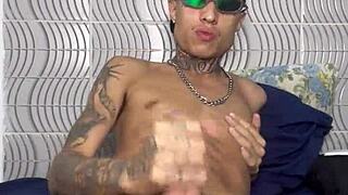 Skinny Brazilian teen jerks off rough after party!