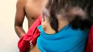 mexican couple having fun in the bathroom mirror