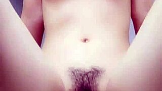 Asian girl helps herself with intense sex