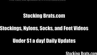 Two women in stockings dominate each other in femdom threesome