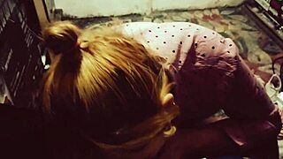 Blonde in Stockings Gives Deepthroat Blowjob