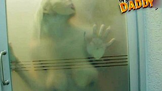 Fucking my blonde girlfriend with a big cock in the steam